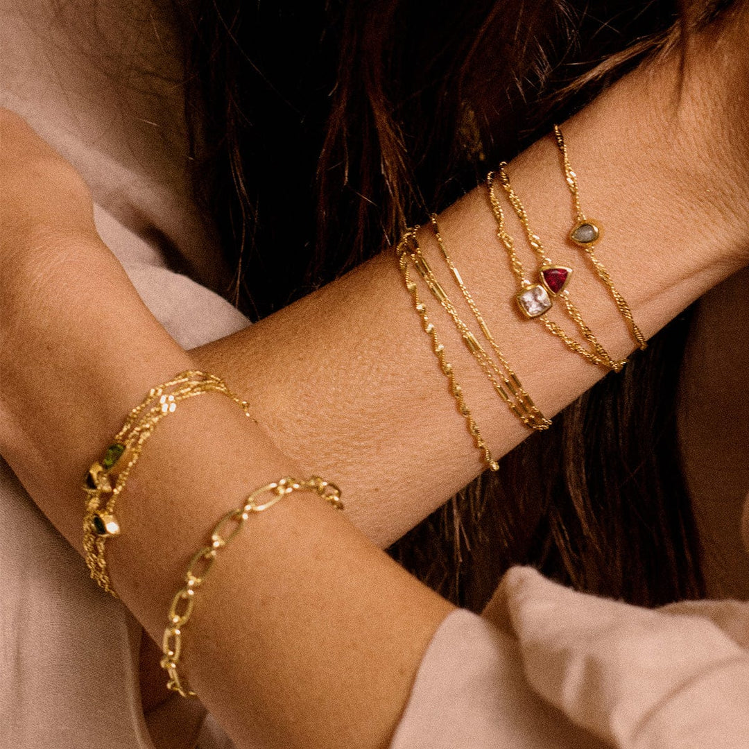 Elegant 18ct Gold Plate Recycled Silver Birthstone Charm Bracelet with Gemstones