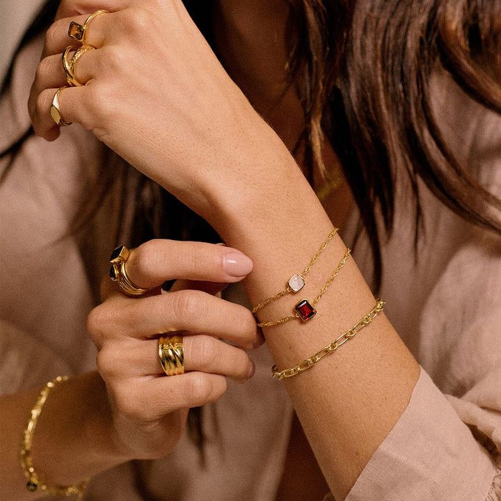 Elegant 18ct Gold Plate Recycled Silver Birthstone Charm Bracelet with Gemstones