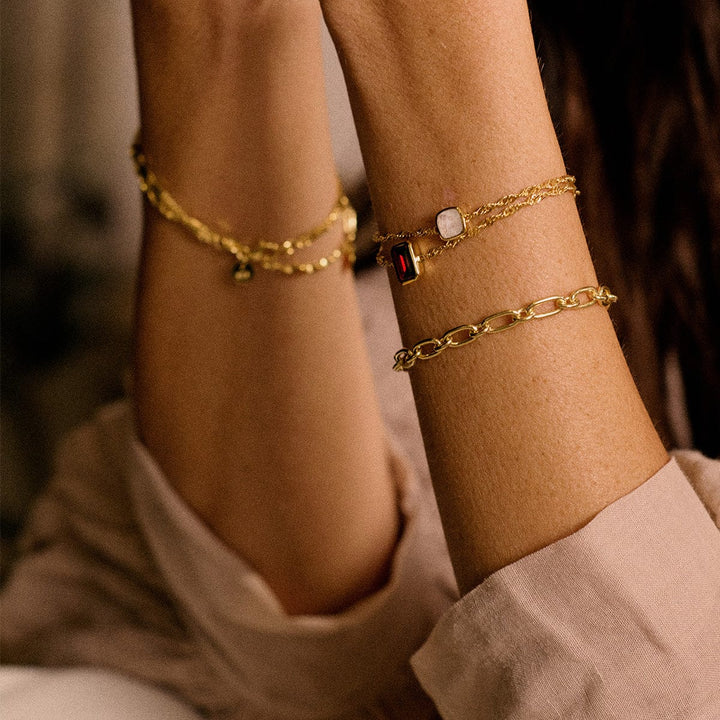 Elegant 18ct Gold Plate Recycled Silver Birthstone Charm Bracelet with Gemstones