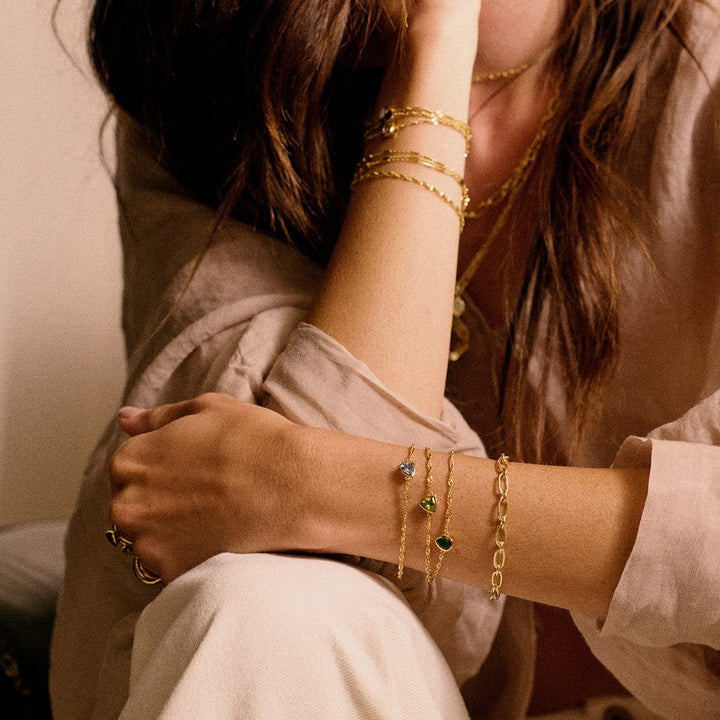 Elegant 18ct Gold Plate Recycled Silver Birthstone Charm Bracelet with Gemstones