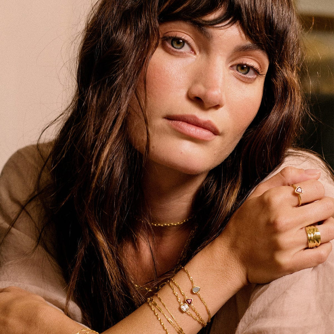 Elegant 18ct Gold Plate Recycled Silver Birthstone Charm Bracelet with Gemstones