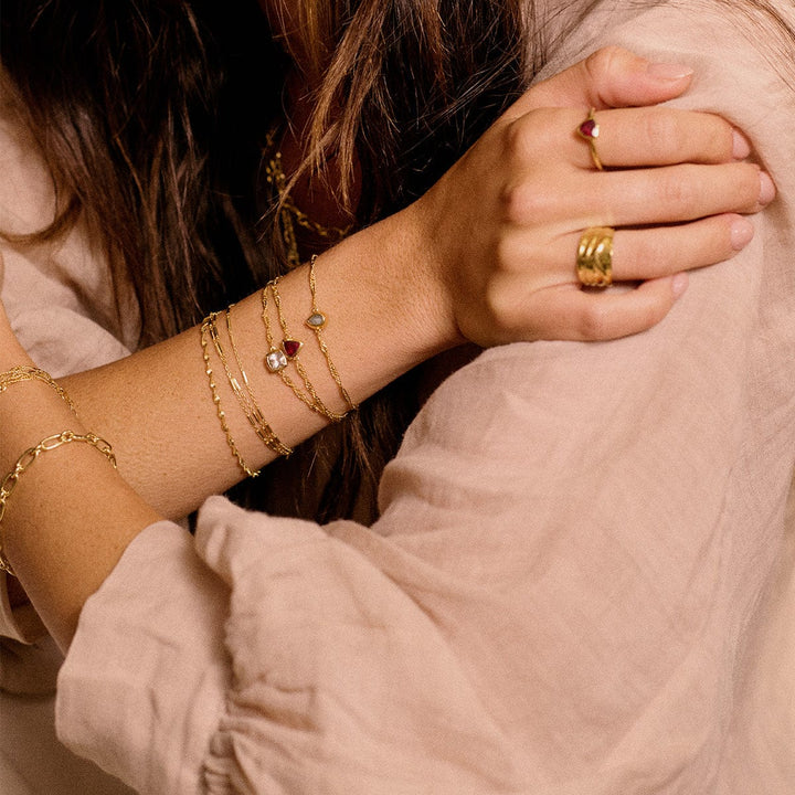 Elegant 18ct Gold Plate Recycled Silver Birthstone Charm Bracelet with Gemstones