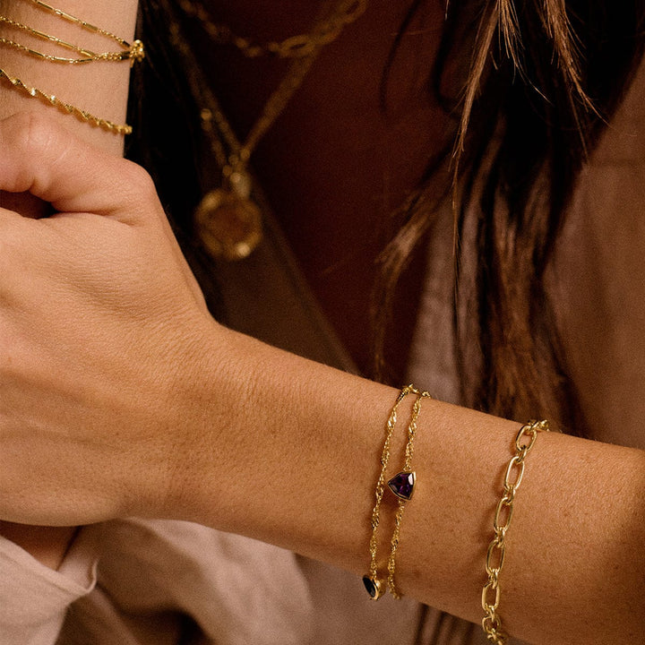 Elegant 18ct Gold Plate Recycled Silver Birthstone Charm Bracelet with Gemstones