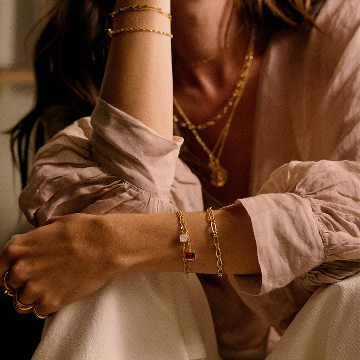 Elegant 18ct Gold Plate Recycled Silver Birthstone Charm Bracelet with Gemstones