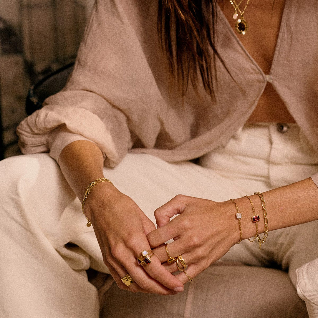 Elegant 18ct Gold Plate Recycled Silver Birthstone Charm Bracelet with Gemstones