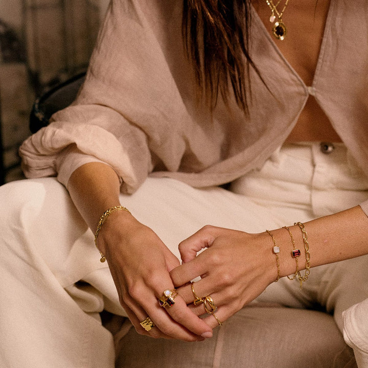 Elegant 18ct Gold Plate Recycled Silver Birthstone Charm Bracelet with Gemstones