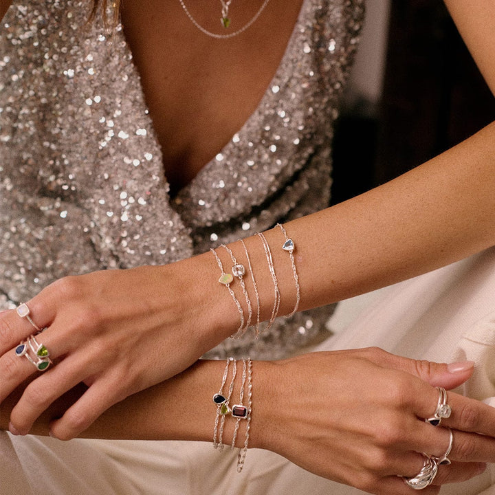 Personalised Sterling Silver Birthstone Charm Bracelet - Elegant & Meaningful Gemstone Jewellery