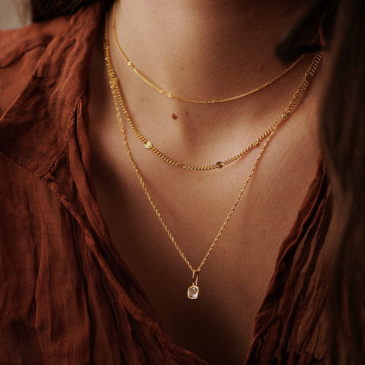 Dainty 18ct Gold Plate Birthstone Charm Necklace - Personalised Gemstone Jewellery Gift