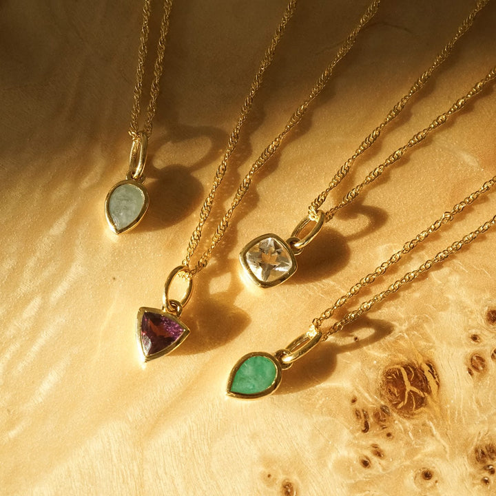 Dainty 18ct Gold Plate Birthstone Charm Necklace - Personalised Gemstone Jewellery Gift