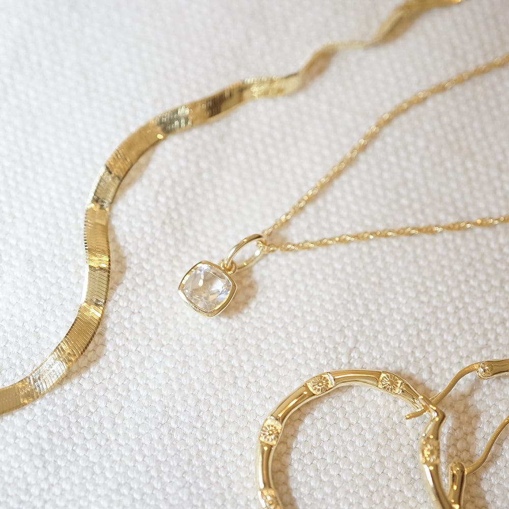 Dainty 18ct Gold Plate Birthstone Charm Necklace - Personalised Gemstone Jewellery Gift