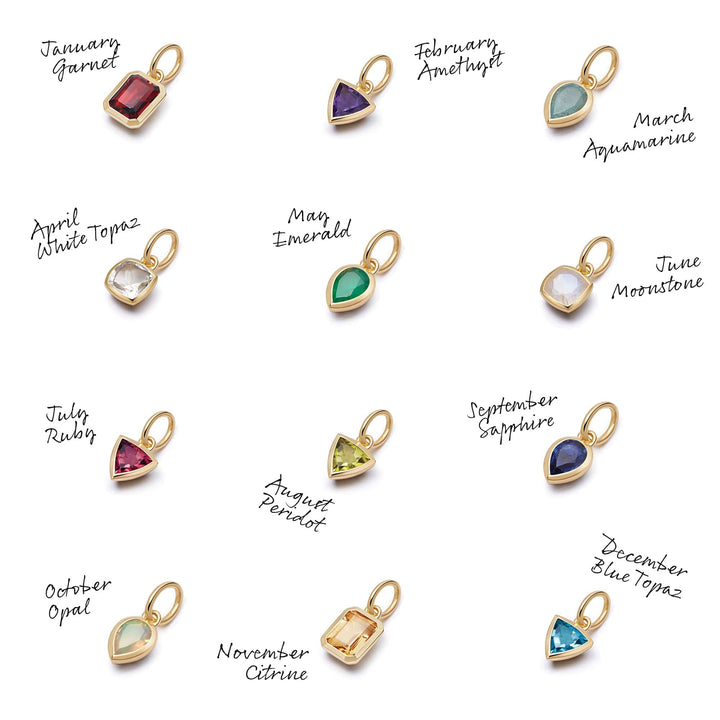 Dainty 18ct Gold Plate Birthstone Charm Necklace - Personalised Gemstone Jewellery Gift