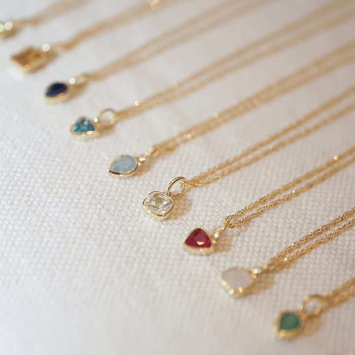 Dainty 18ct Gold Plate Birthstone Charm Necklace - Personalised Gemstone Jewellery Gift