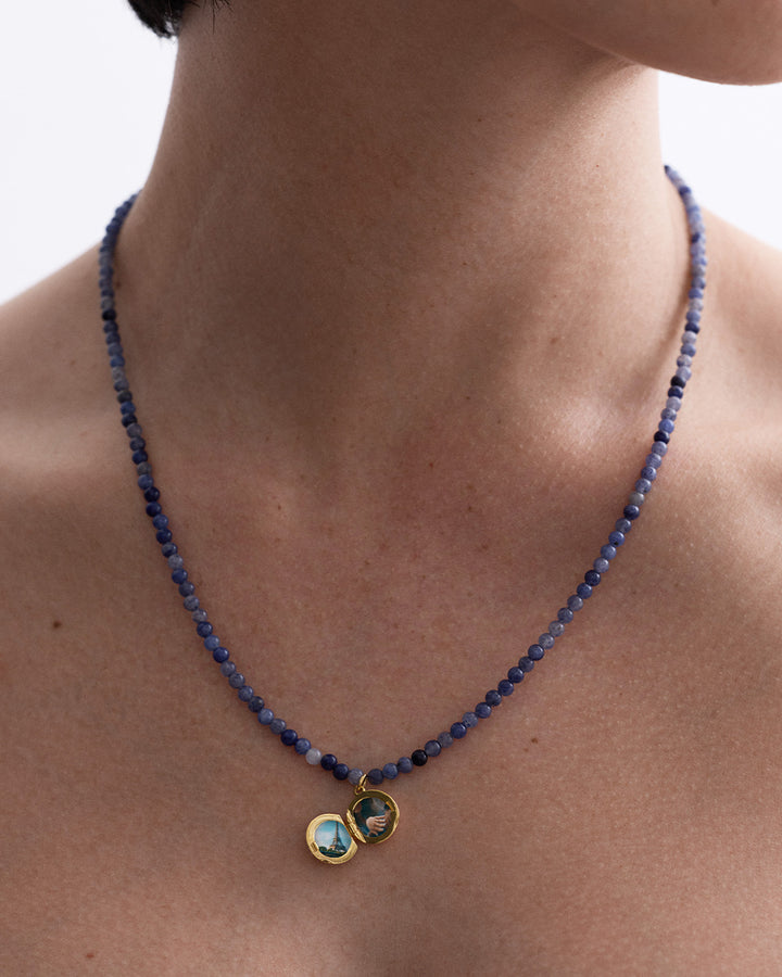Blue Aventurine Gold Biography Mini Locket Necklace