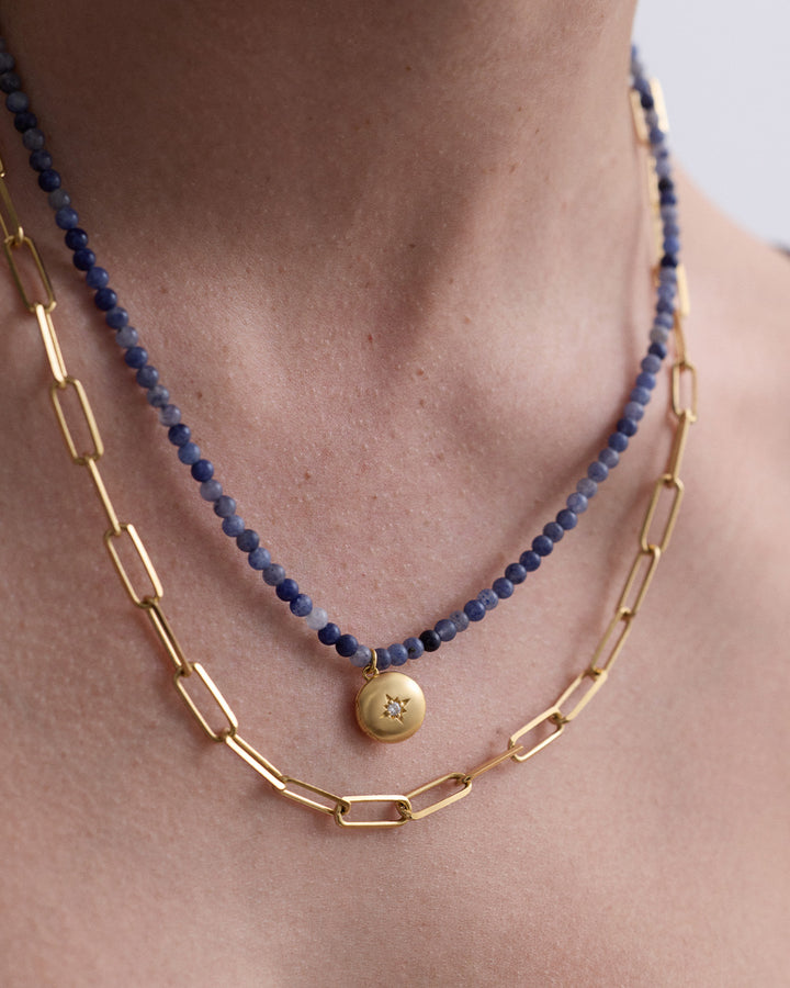 Blue Aventurine Gold Biography Mini Locket Necklace