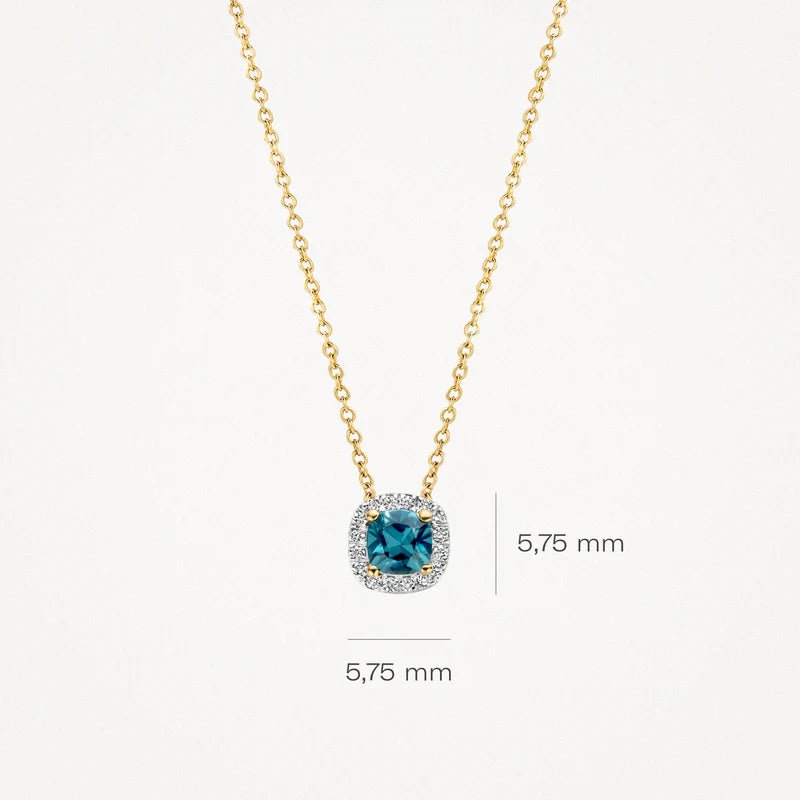 Blush 14ct Solid Gold With Blue Topaz and Diamonds Pendant Necklace - MococoBlush3607YDLNecklaces