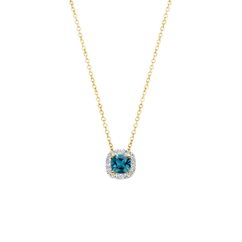 Blush 14ct Solid Gold With Blue Topaz and Diamonds Pendant Necklace - MococoBlush3607YDLNecklaces
