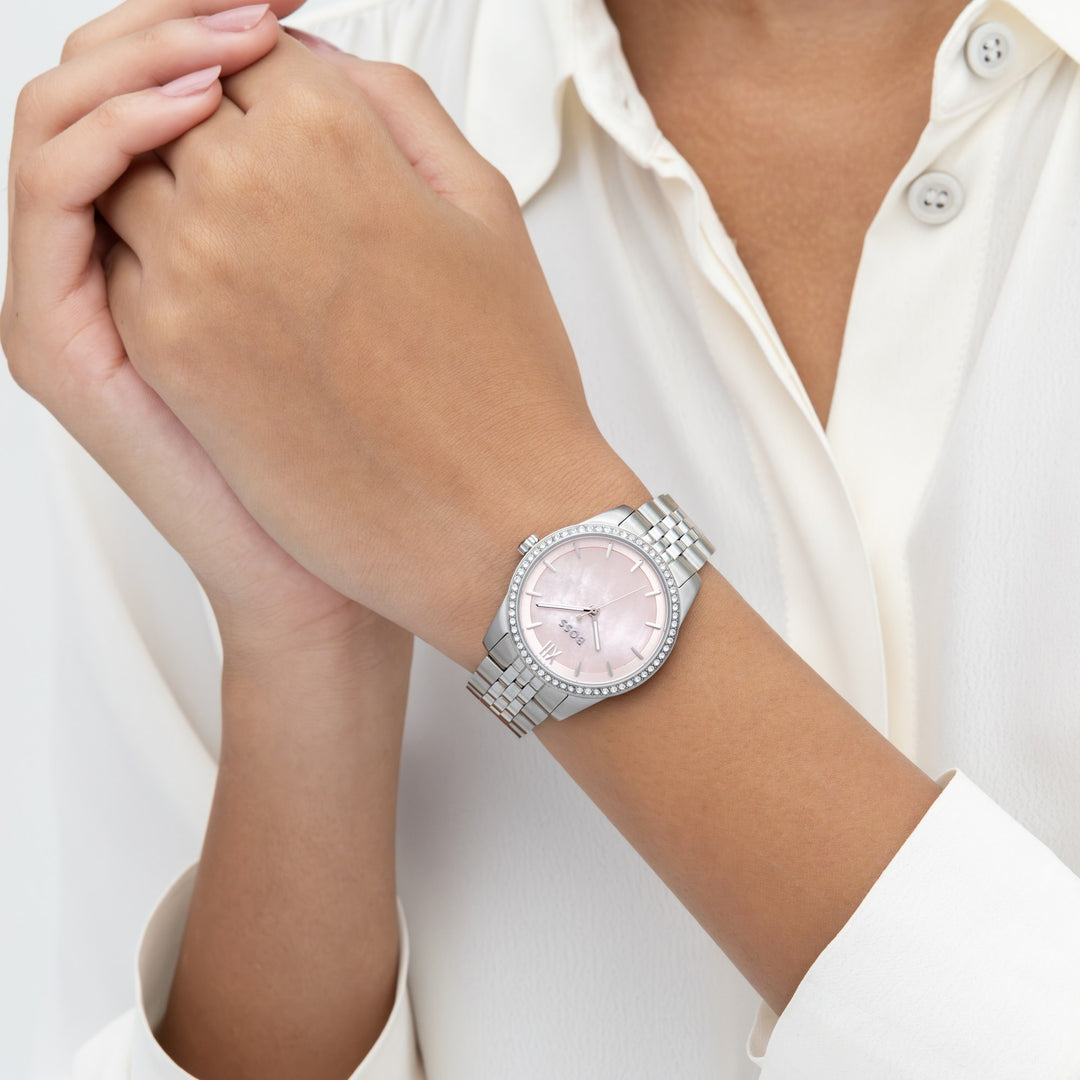 Boss Graceful Crystal Bracelet Watch Pink Mother-of-Pearl Dial - Mococo