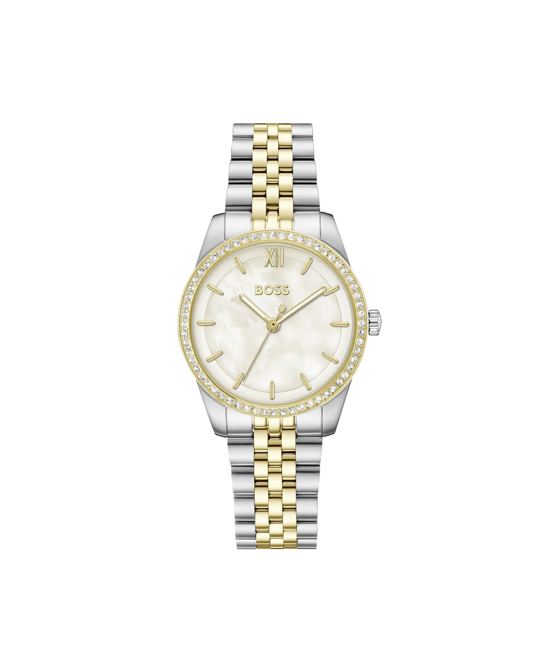 Boss Graceful Two-Tone Crystal Bracelet Watch White Mother-of-Pearl Dial - Mococo