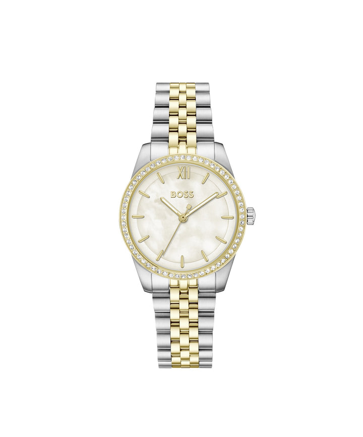 Boss Graceful Two-Tone Crystal Bracelet Watch White Mother-of-Pearl Dial - Mococo