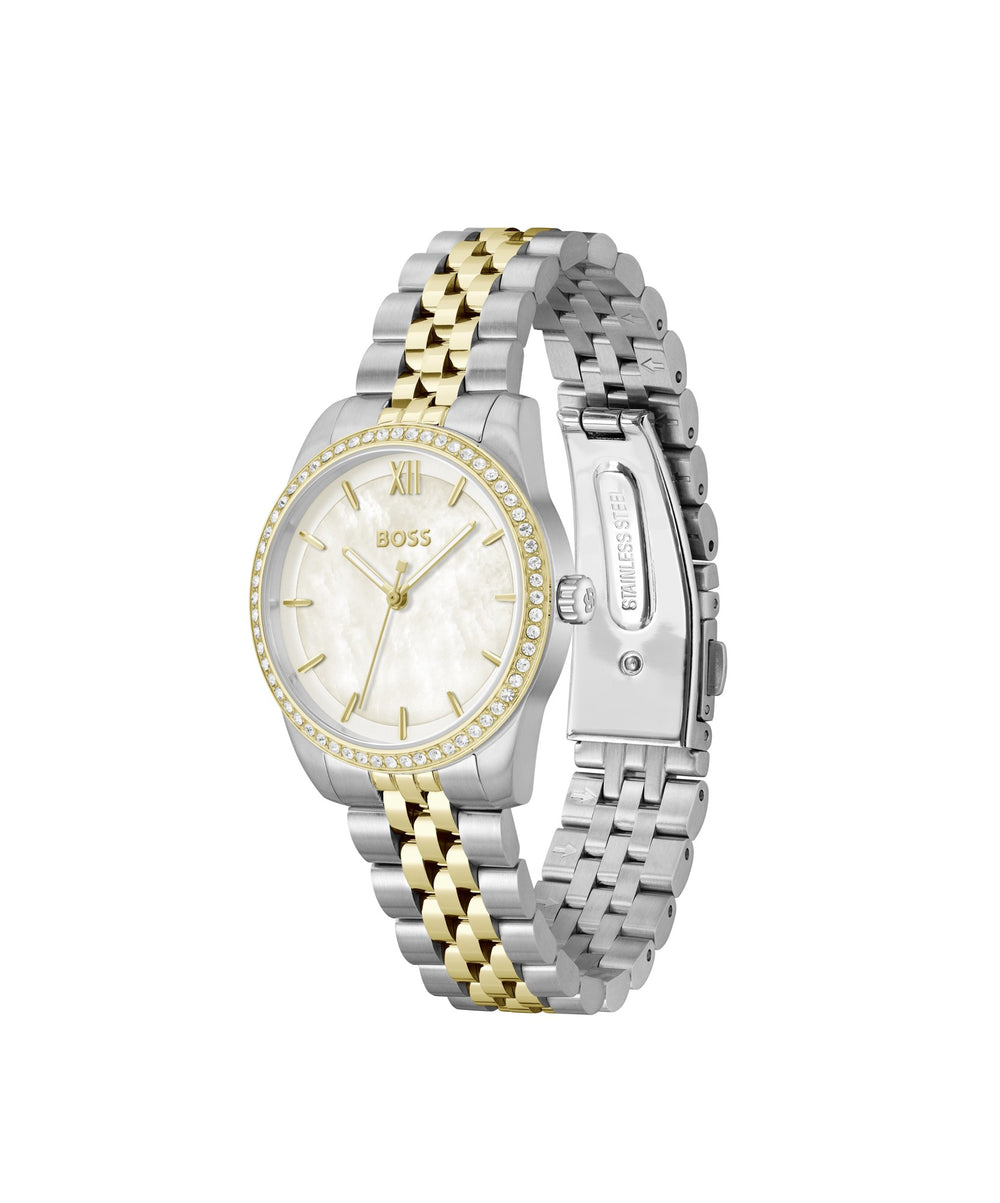 Boss Graceful Two-Tone Crystal Bracelet Watch White Mother-of-Pearl Dial - Mococo