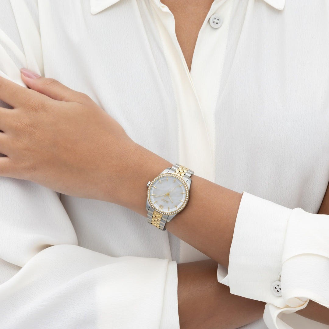 Boss Graceful Two-Tone Crystal Bracelet Watch White Mother-of-Pearl Dial - Mococo