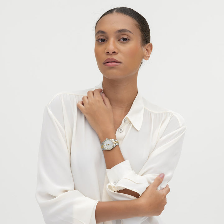 Boss Graceful Two-Tone Crystal Bracelet Watch White Mother-of-Pearl Dial - Mococo