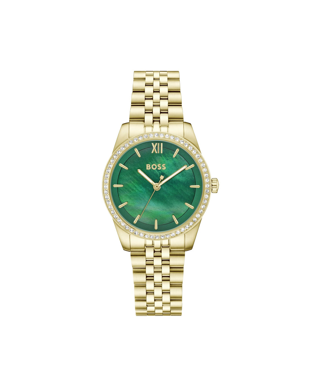 Boss Graceful Gold-Tone Crystal Bracelet Watch Green Mother-of-Pearl Dial - Mococo