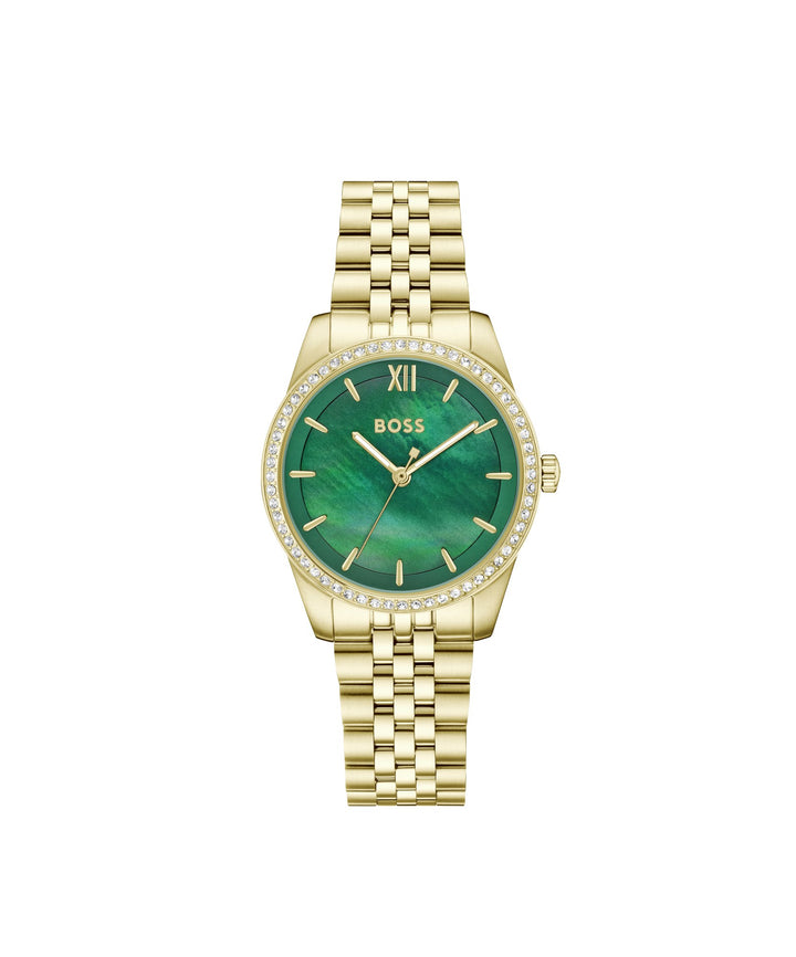 Boss Graceful Gold-Tone Crystal Bracelet Watch Green Mother-of-Pearl Dial - Mococo