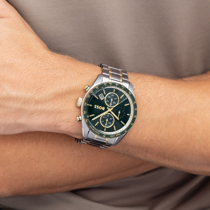 Boss Grand Prix Two-Tone Chronograph Watch Green Dial - Mococo