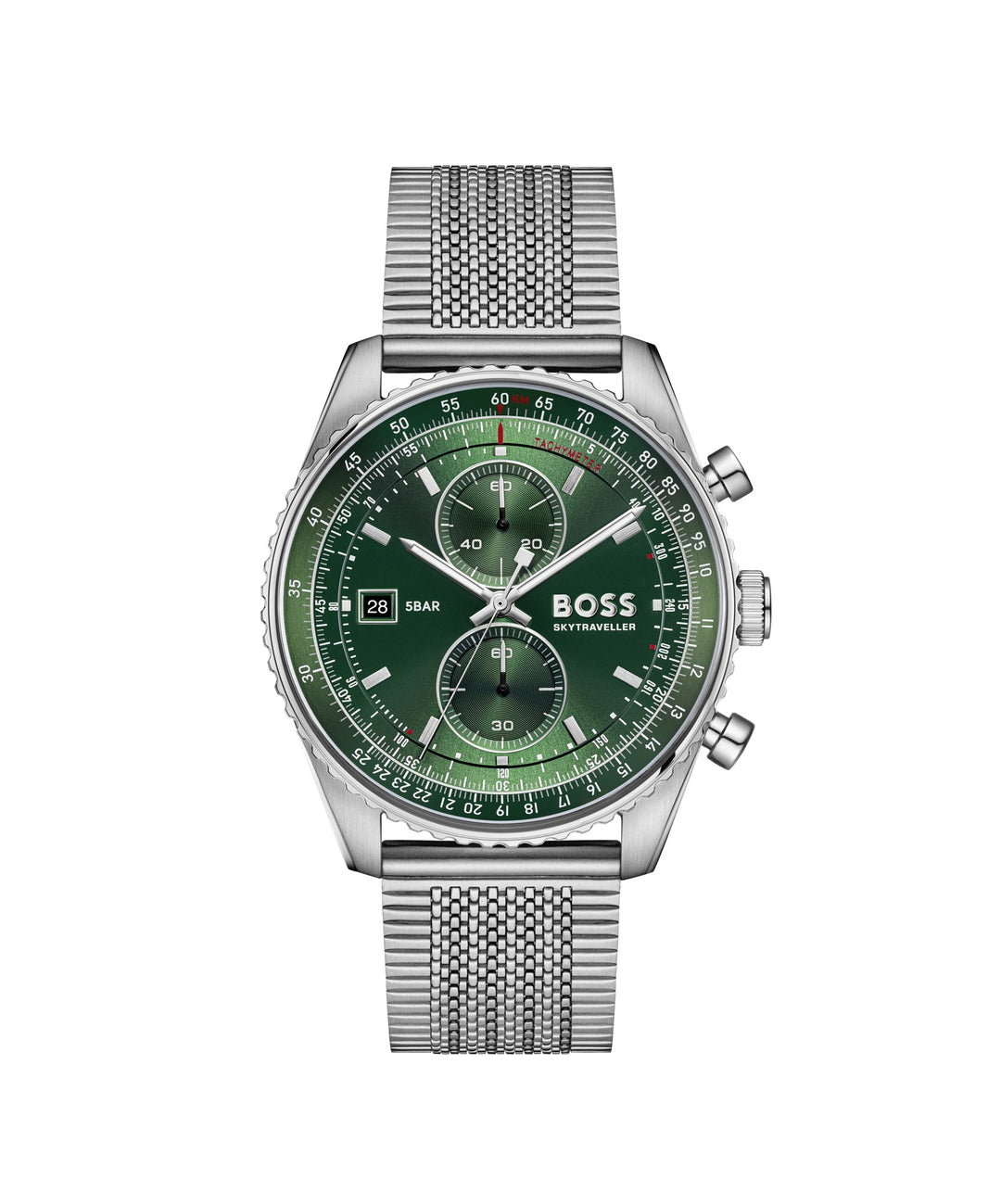 Boss Skytraveller Chronograph Mesh Watch Green Dial - Mococo