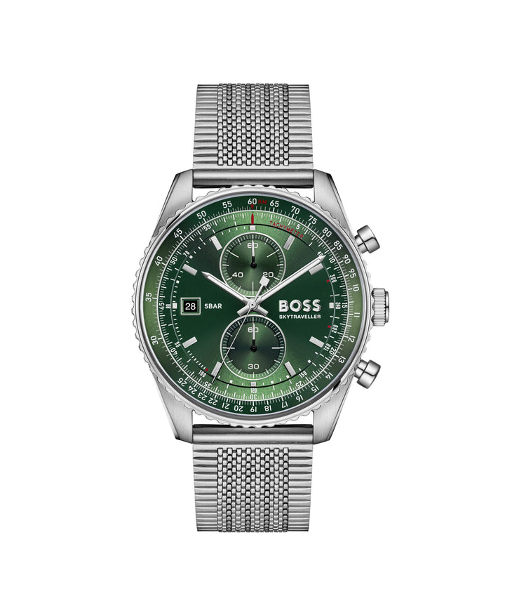 Boss Skytraveller Chronograph Mesh Watch Green Dial - Mococo