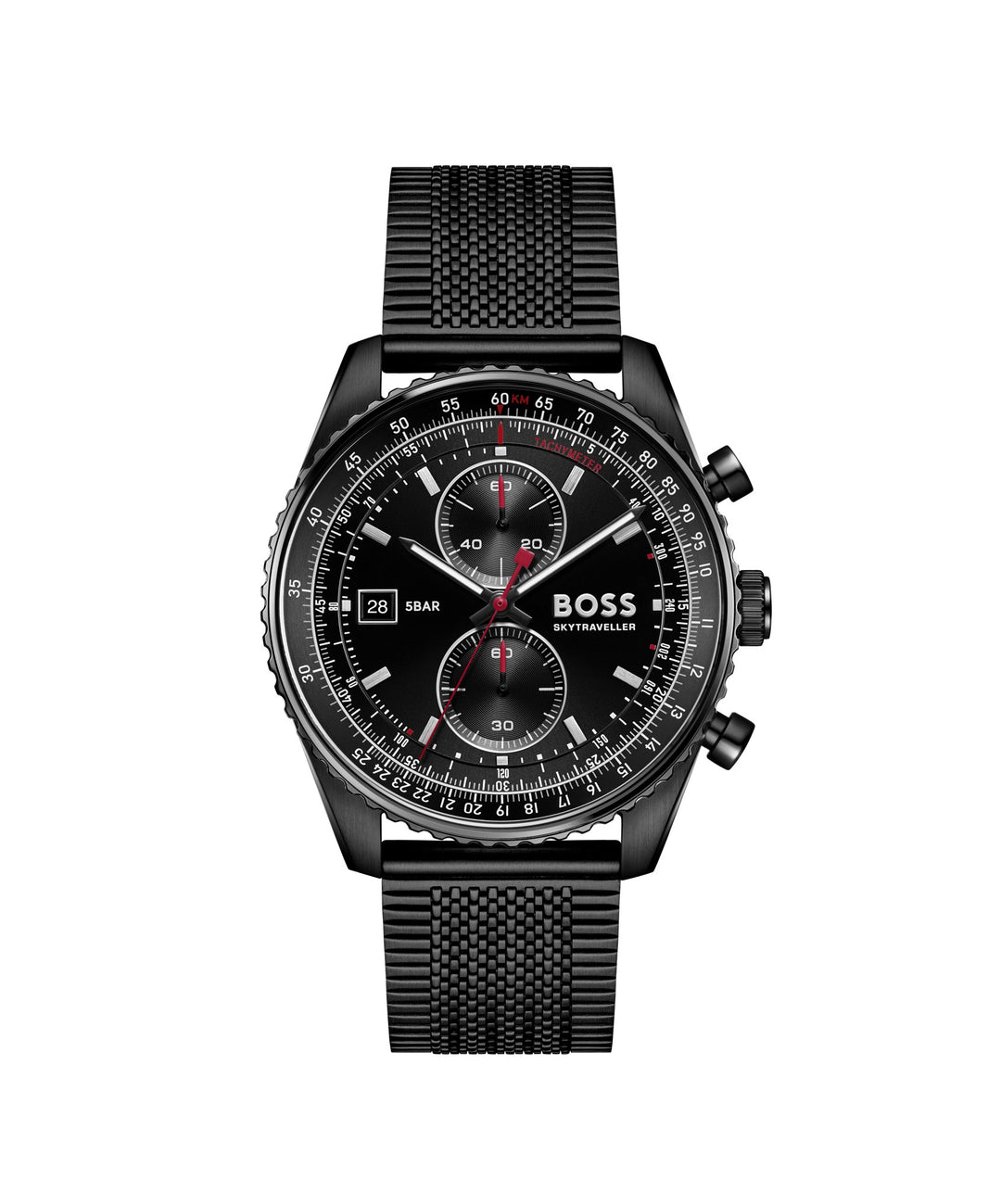 Boss Skytraveller Black Chronograph Mesh Watch Black Dial - Mococo