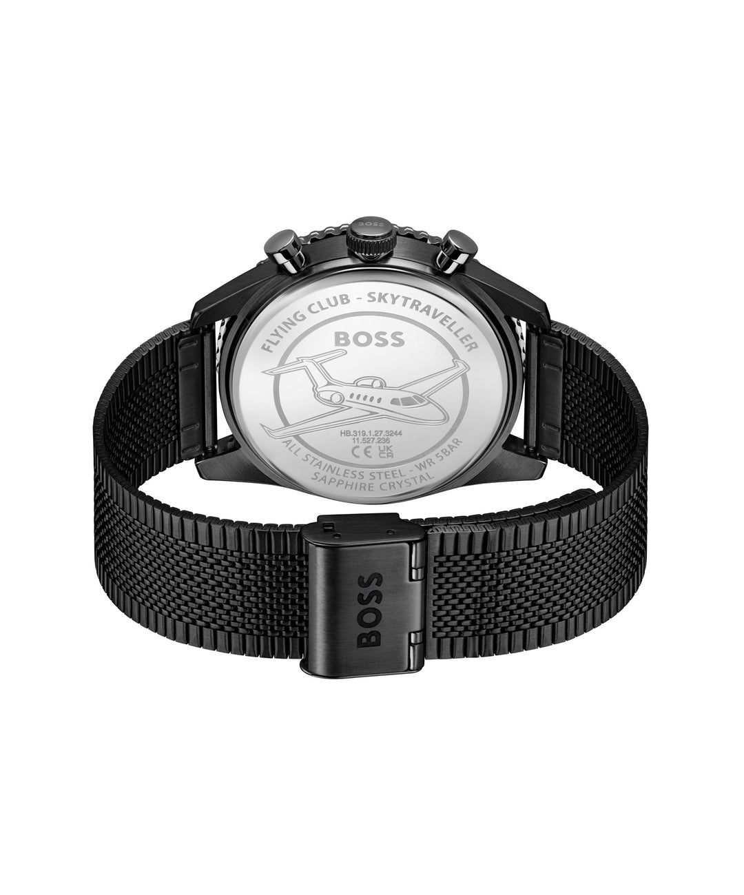 Boss Skytraveller Black Chronograph Mesh Watch Black Dial - Mococo