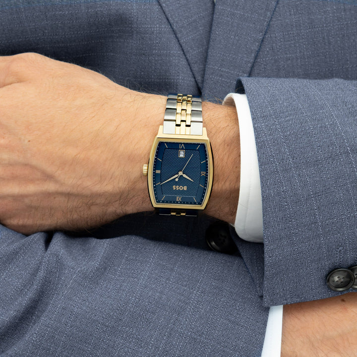 Boss Principle Tonneau Two-Tone Bracelet Watch Blue Dial - Mococo