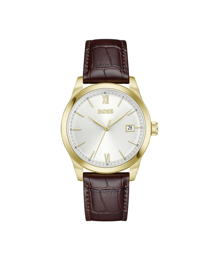 Boss Langford Gold-Tone Strap Watch Brown Leather - Mococo