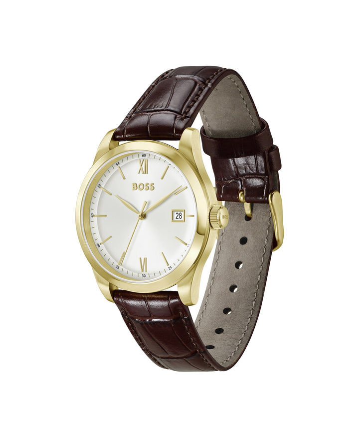 Boss Langford Gold-Tone Strap Watch Brown Leather - Mococo