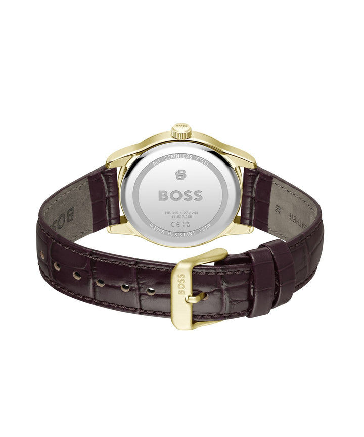 Boss Langford Gold-Tone Strap Watch Brown Leather - Mococo