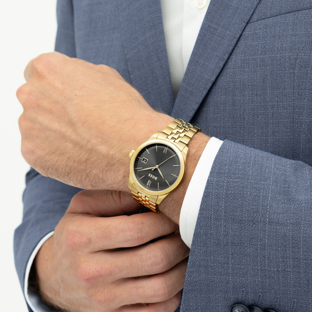 Boss Langford Gold-Tone Bracelet Watch Grey Dial - Mococo