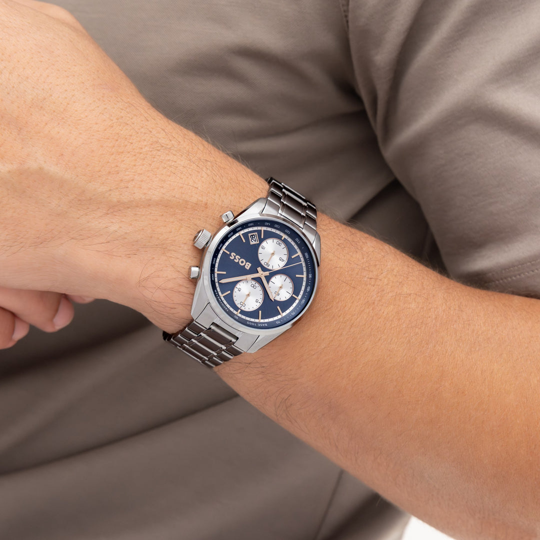 Boss Grand Prix Stainless Steel Chronograph Watch Blue Dial - Mococo