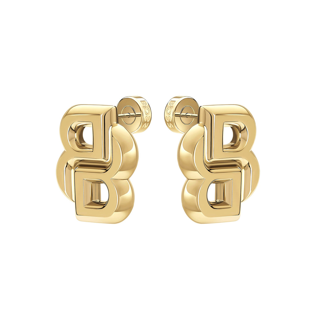 Boss Double B Gold-Tone Plated Stainless Steel Stud Earrings - Mococo