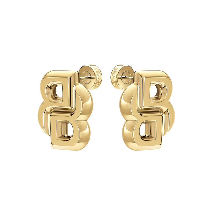 Boss Double B Gold-Tone Plated Stainless Steel Stud Earrings - Mococo