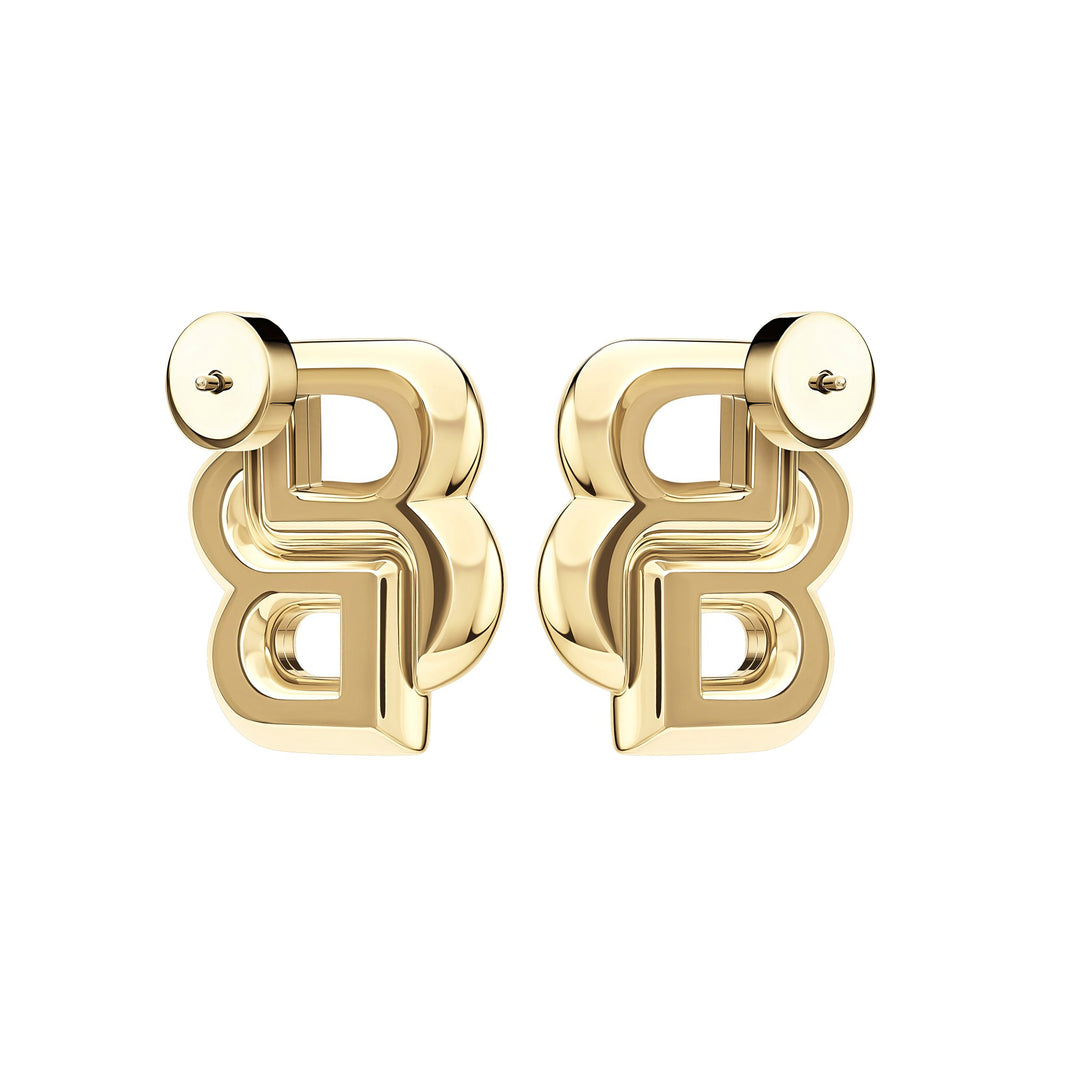 Boss Double B Gold-Tone Plated Stainless Steel Stud Earrings - Mococo