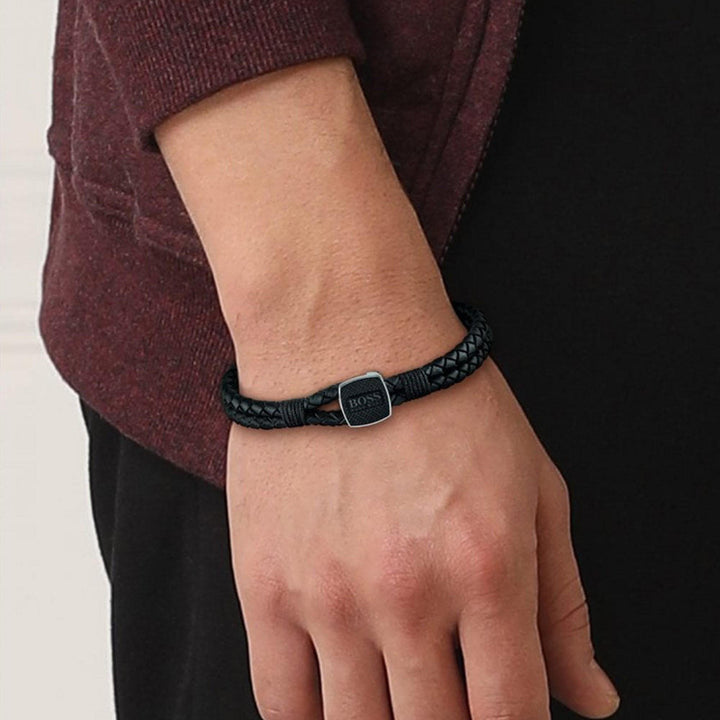 Boss Black Seal Mens Braided Leather Bracelet - MococoHugo Boss1580047M885997370288Bracelets