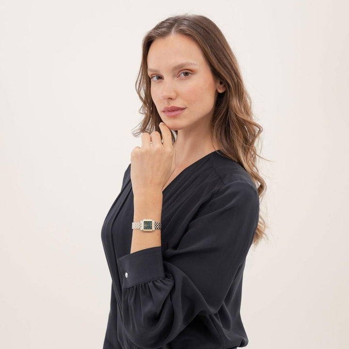 Boss Gold and Silver Green Mae Petite Rectangle Womens Soft Square Bracelet Watch - MococoHugo Boss1502822885997645249Watches and Accessories