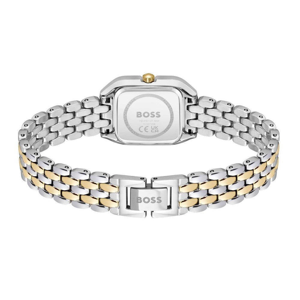 Boss Gold and Silver Green Mae Petite Rectangle Womens Soft Square Bracelet Watch - MococoHugo Boss1502822885997645249Watches and Accessories