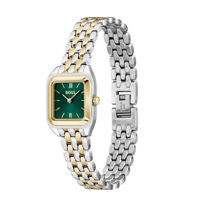 Boss Gold and Silver Green Mae Petite Rectangle Womens Soft Square Bracelet Watch - MococoHugo Boss1502822885997645249Watches and Accessories