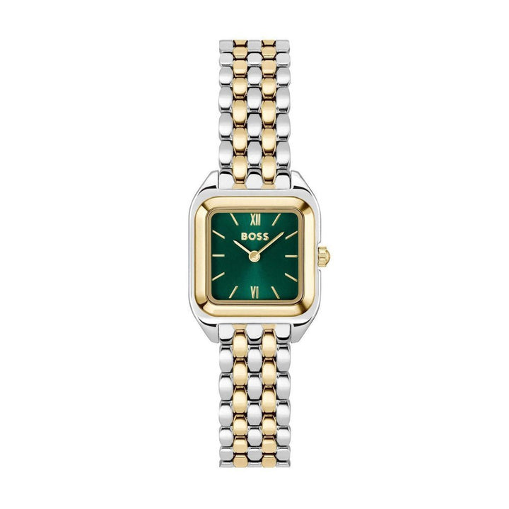 Boss Gold and Silver Green Mae Petite Rectangle Womens Soft Square Bracelet Watch - MococoHugo Boss1502822885997645249Watches and Accessories