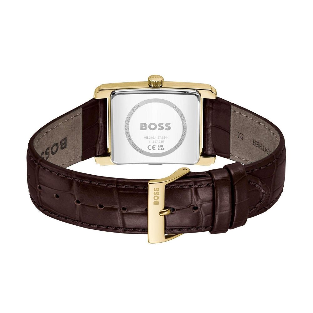 Boss Gold and Silver White Brown Principle Dress Rectangle Mens Leather Strap Watch - MococoHugo Boss1514300885997649216Watches and Accessories