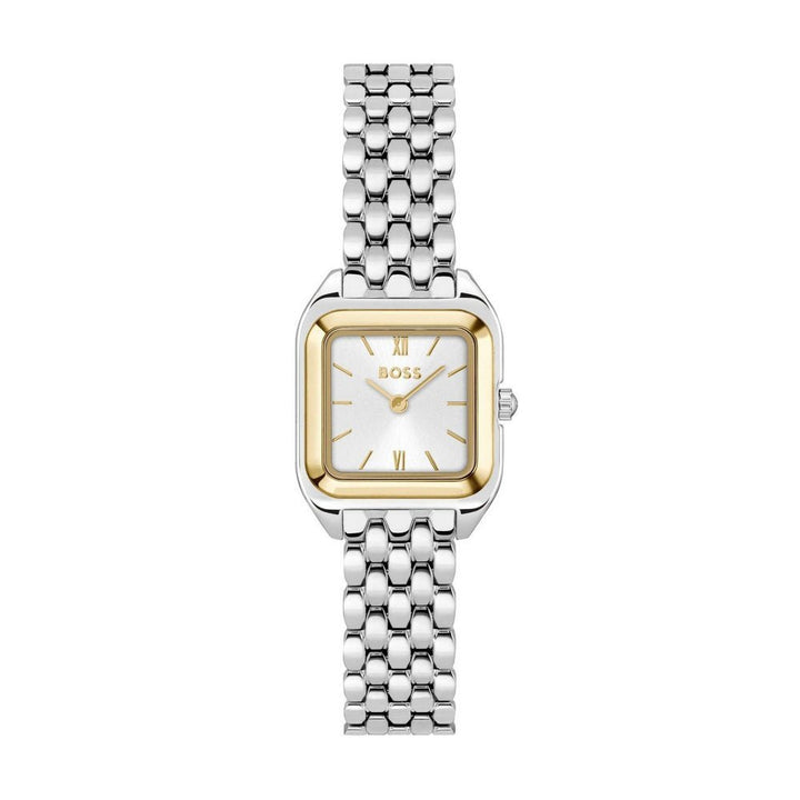 Boss Gold and Silver White Mae Petite Rectangle Womens Soft Square Bracelet Watch - MococoHugo Boss1502821885997645232Watches and Accessories