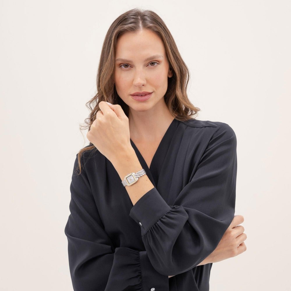 Boss Gold and Silver White Mae Petite Rectangle Womens Soft Square Bracelet Watch - MococoHugo Boss1502821885997645232Watches and Accessories